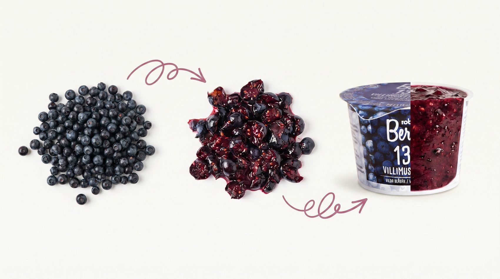Whole wild bilberries, crushed, then sealed in a cup